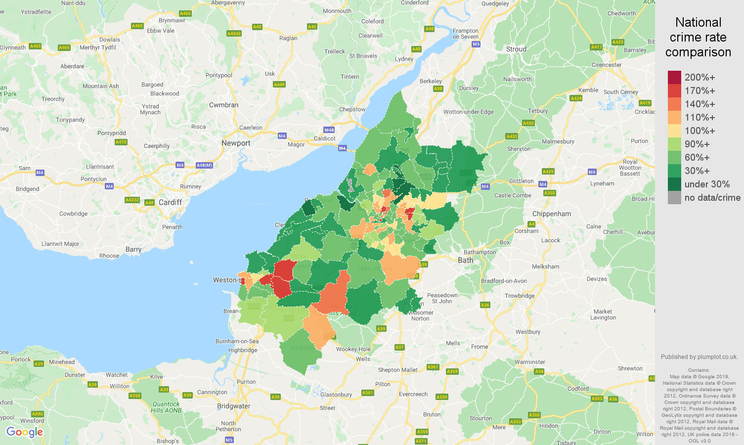 Bristol-burglary-crime-rate-comparison-map Bristol Crime Com-parison 2020