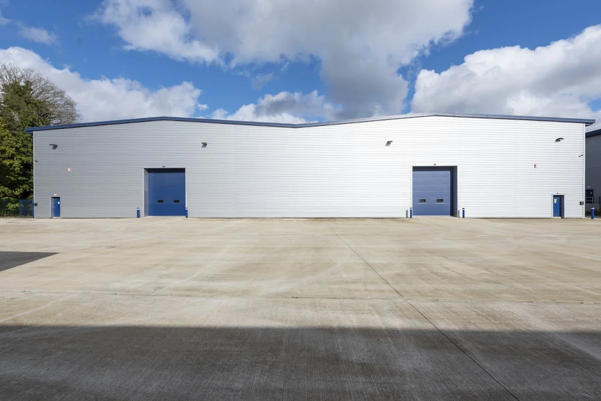 Industrial warehouse building, illustrating premises security